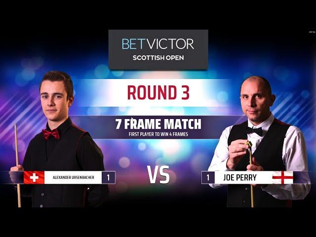 Snooker Betway Scottish Open Round Three Alexander Ursenbacher vs Joe Perry Frame 3 and 4