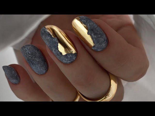 Trend design / Nail texture / Mirror powder design / Concrete texture