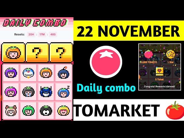 Tomarket Daily Combo 22 November | Tomato Daily Combo Today | Tomarket Airdrop daily combo card