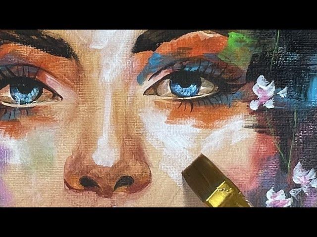 How to paint a girl with flowers / ACRYLIC PORTRAIT PAINTING