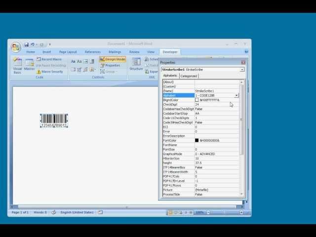 Insert Barcode into Word 2007 - StrokeScribe barcode generator