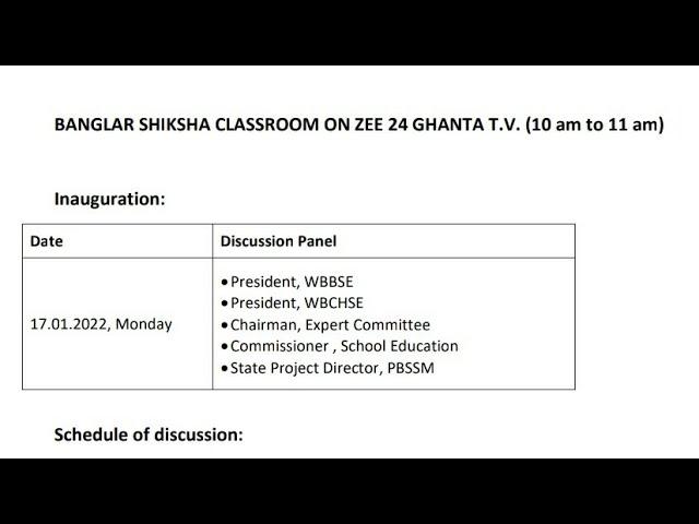 Banglar Shiksha Classroom on Zee 24 Ghanta TV (10 am to 11 am).