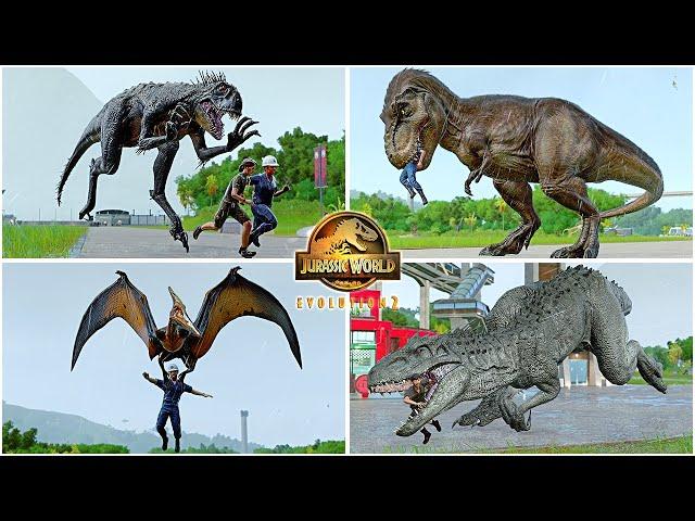 Stormy Day Human Hunting Animations of All Dinosaurs & Flying Reptiles  Jurassic World Evolution 2