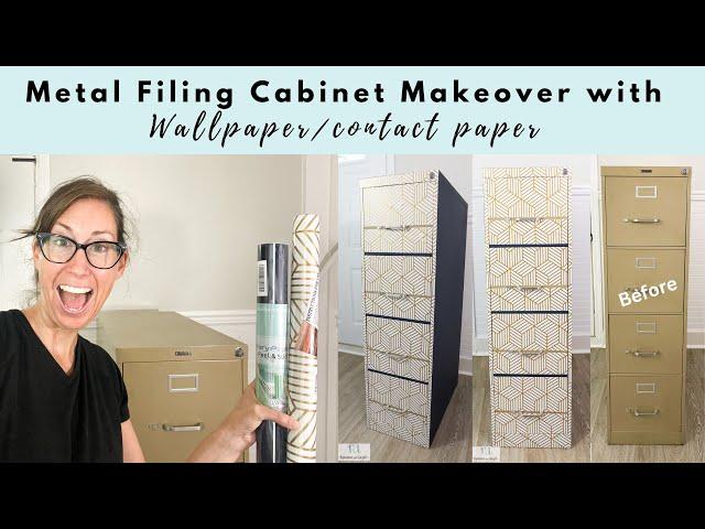 FILING CABINET makeover with peel and stick wallpaper in UNDER 2 HOURS!