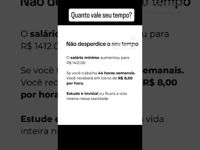 Quanto vale seu tempo? #investimentos #economia #finanças #educaçãofinanceira #prosperidade