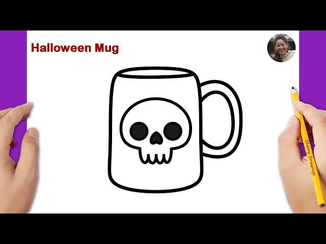 How to draw a Halloween mug easy | Halloween Drawing