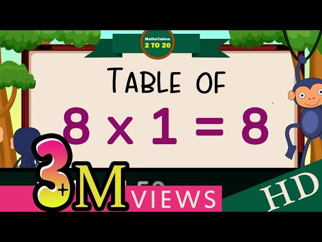 8-x1=8 Multiplication, Table of Eight 8 Tables Song Multiplication Time of tables  - MathsTables