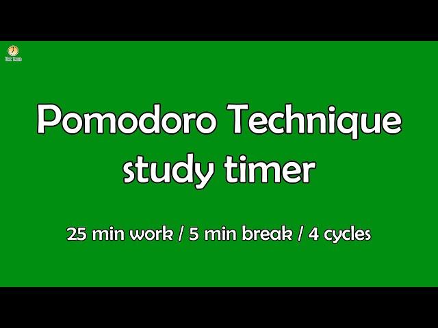 Pomodoro Technique study timer - 25 min work / 5 min break / 4 cycles over 115 min