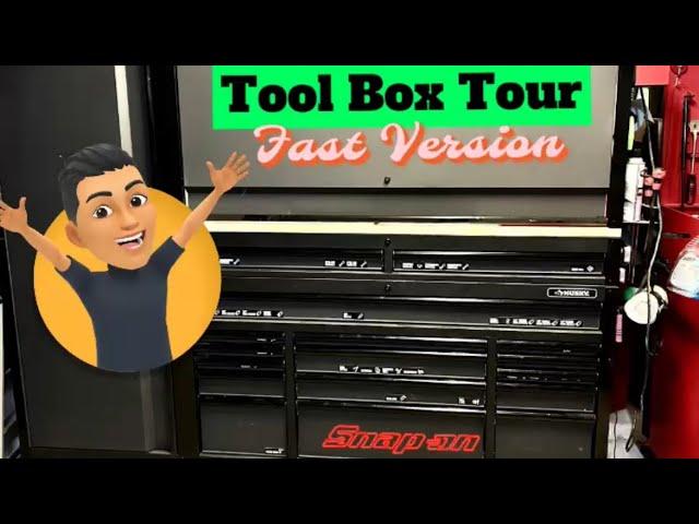 TOOL BOX TOUR OF THE 61” HUSKY WORKBENCH WITH HUTCH, RISER AND LOCKER