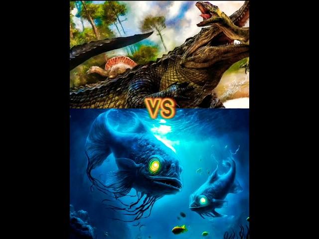 sarcosuchus vs ugly fish, Giant Eel,monster sea