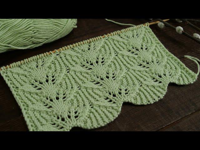 Первые листья весенний узор спицами  Free knitting pattern