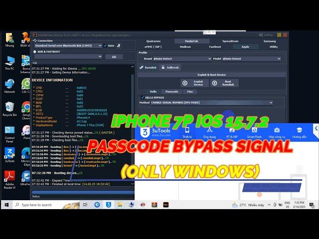 iPHONE 7P IOS 15.7.2 PASSCODE BYPASS SIGNAL BY MST TOOL(ONLY WINDOWS)