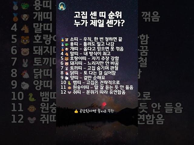 고집 센 띠 순위! 누가 제일 센가?