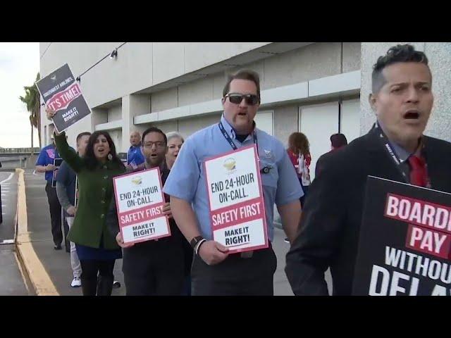 Southwest Airlines employees at Orlando International Airport picket for better pay, work quality