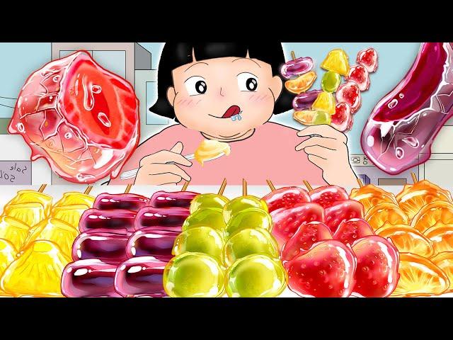 Honbab - Crunchy and mouth watering fruit tanghulu eating show | Mukbang Animation