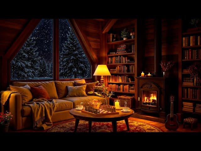 Cozy Reading Nook Ambience with Relaxing Jazz and Fireplace Sounds to Unwind on Winter Nights