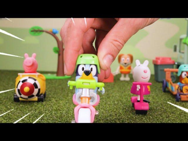 Bluey Race with Peppa and Friends - ToyTubeTV Imaginative Toy Play Video for Kids