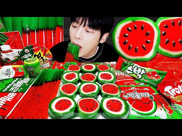 ASMR MUKBANG | Watermelon Desserts (Jelly, Strawberry Watermelon Tanghulu, Noodles Jelly, Ice cream)