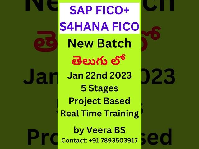 SAP FICO S4 HANA in Telugu | SAP FICO in Telugu | New Batch Starts on Jan 22 2023 | by Veera BS