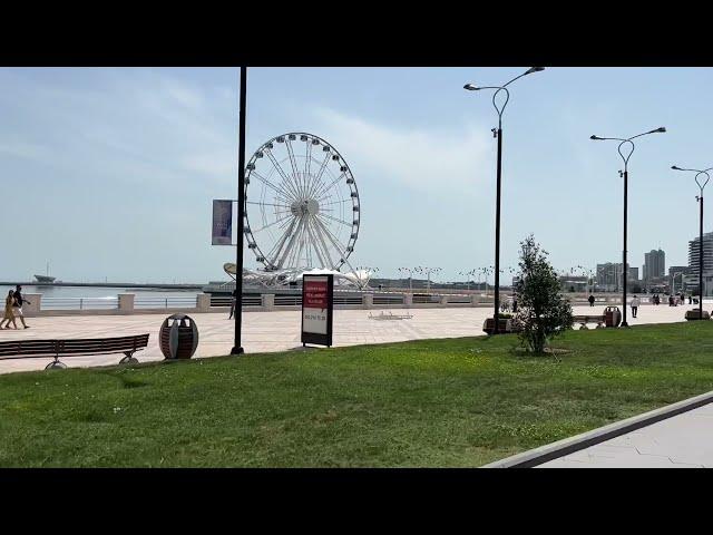 Baku, Azerbaijan. Walking (cycling) along the Caspian sea boulevard