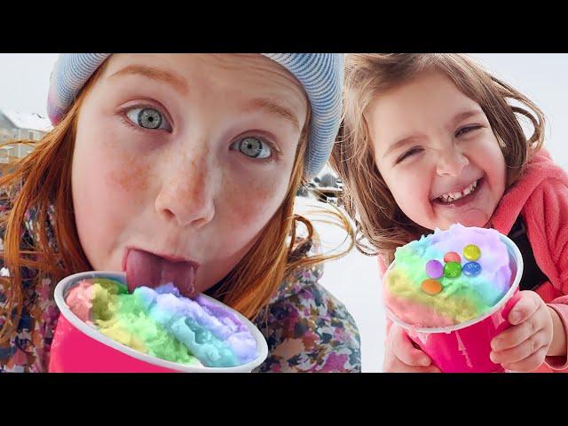 SNOW CONE SCHOOL!!  Family Day at PiRATE iSLAND! sledding and snowboarding with Adley Niko & Navey