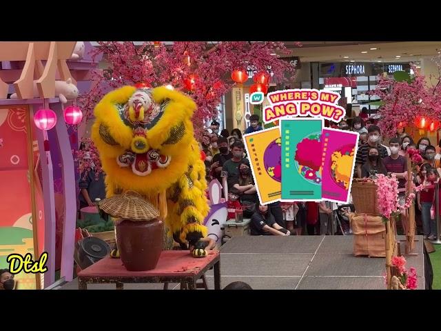 Chinese New Year Lion Dance in Central Atrium of Queensbay Mall Penang