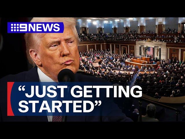 Trump heckled during a record-breaking long speech to Congress | 9 News Australia