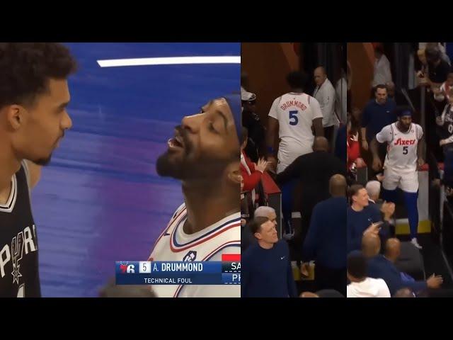 Andre Drummond ejected for pushing Wemby but then gets unejected and brought back 