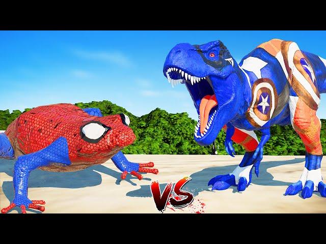 (Jurassic World Evolution) SpiderMan Frog vs Captain T-Rex Dinosaurs Fight!!!! #dinosaurs