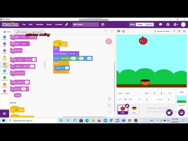 How to do catching apple game on pictoblox | Catching game on pictoblox