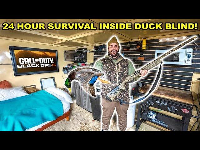 24 Hour NO FOOD Survival Challenge INSIDE my UNDERGROUND Hunting Blind!!! (Catch Clean Cook)