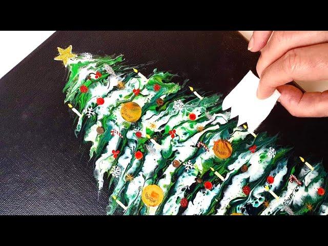 FESTIVE Christmas Tree Swipe Painting Tutorial! - Perfect Gift Idea! | ABcreative Acrylic Pouring