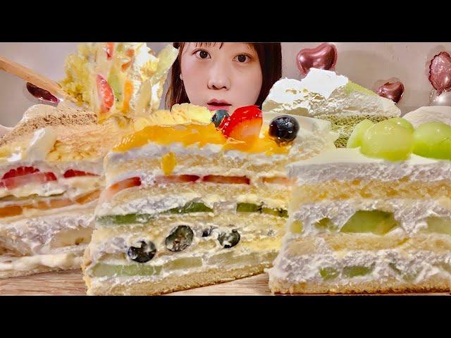 ASMR Cakes sold in Japan【Mukbang/ Eating Sounds】【English subtitles】