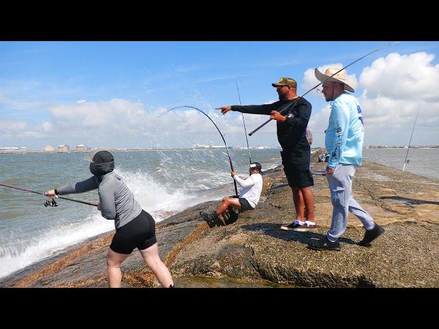 Fisherman risks it all Catching 100lb BEAST Fishing the Jetty!! INSANE FISHING VIDEO!