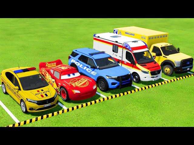 ALL POLICE CARS and AMBULANCE EMERGENCY VEHICLES TRANSPORTING TO THE GARAGE ! Farming Simulator 22