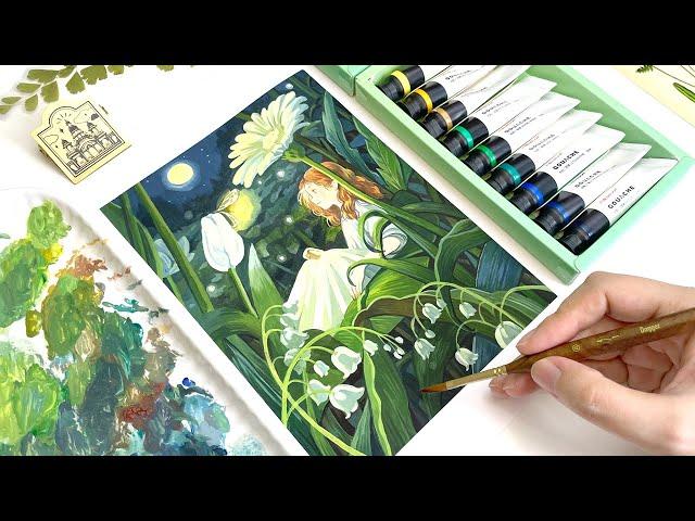 Studio Ghibli Painting / Relaxing Painting Video / Arrietty / Gouache Painting Process / Tutorial 