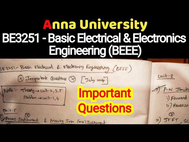 BE3251 basic electrical & electronics engineering | important questions |April/may 2024 |exam latest