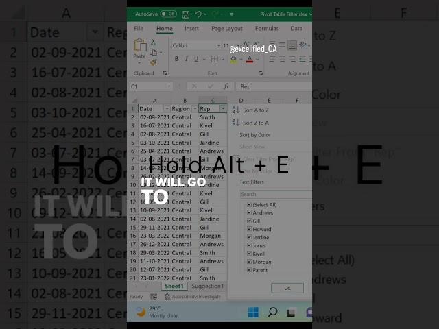 Filter Shortcut in Excel #excel #informative #filter