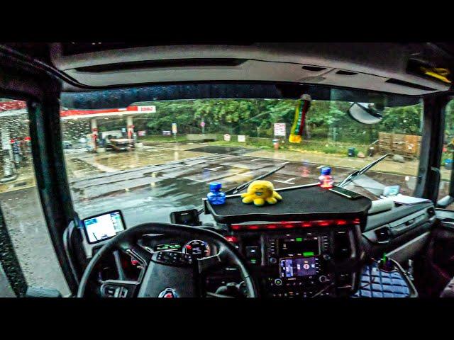 ASMR  POV Truck Driving Scania R500 | Germany Bad Weather To Drive | 4k HD |