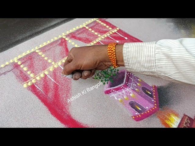 Tulsi Vivah Creative Rangoli Design | Tulsi Rangoli | Step by Step