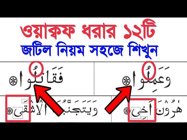 ওয়াক্বফ ধরার ১২টি নিয়ম শিখুন | কুরআন মাজিদে আয়াতের শেষে ১২টি থামার নিয়ম শিখুন