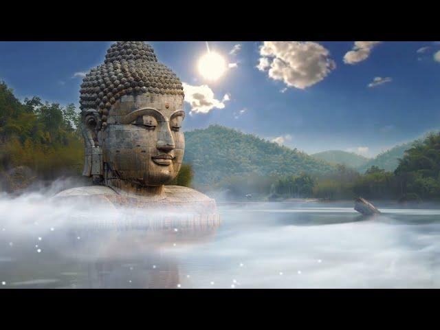 Relaxing soundscape: Giant Buddha Statue in the Misty Lake for calming & tranquility