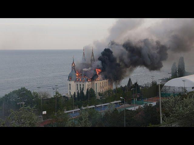 Odessa Law Academy on fire after a Russian missile attack. Victor Sajenko for AP