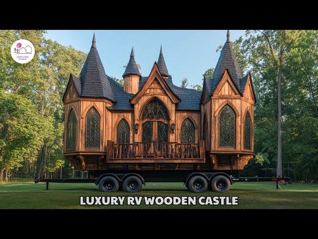 Carved Wood Tiny House: Gothic Design on Wheels