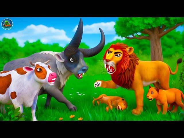 Animal Kingdom Battles: Giant Buffalo vs Lion Family Attack! Epic Farm Animals Rescue Compilation