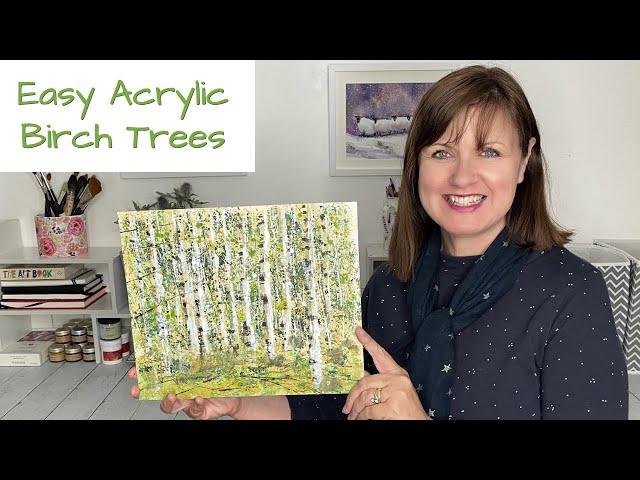 Easy Acrylic Painting // Birch Trees // Using just ONE BRUSH!