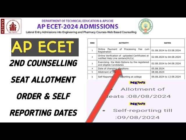 ap ecet 2nd counselling seat allotment order| ap ecet 2nd counselling self reporting dates|