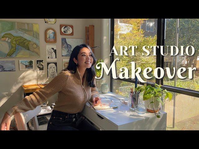 TRANSFORMING MY SUNROOM INTO AN ART STUDIO  oil paint with me + studio makeover ️ dreamy art vlog