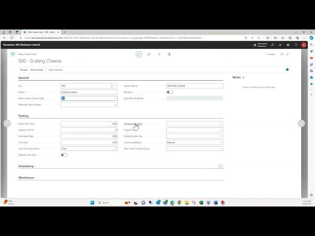 Microsoft Dynamics BC   Set up Work Center