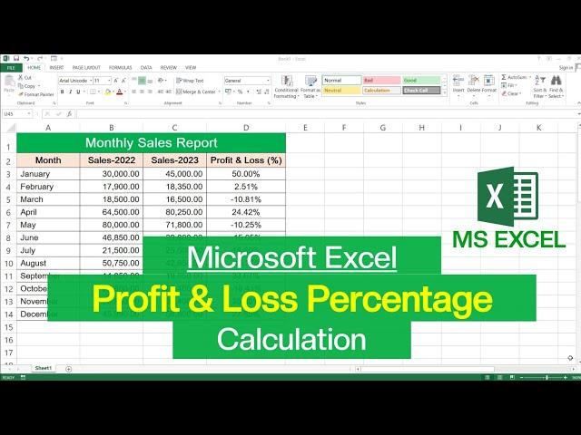 How to Calculate Profit & Loss Percentage in Microsoft Excel | Profit & Loss Calculation in MS Excel